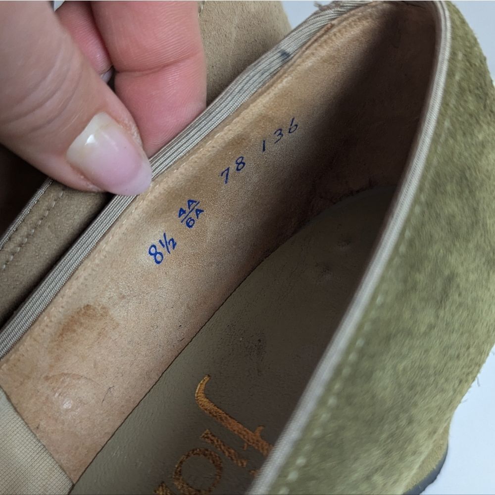 Florsheim Suede pumps patchwork vintage heels block heel round square toe sz 8.5 - Picture 10 of 10